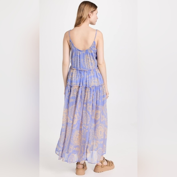 Free People Julianna Floral Sheer Maxi Dress NWT Sz L Blue Print Ruffle Dress - Picture 4 of 5